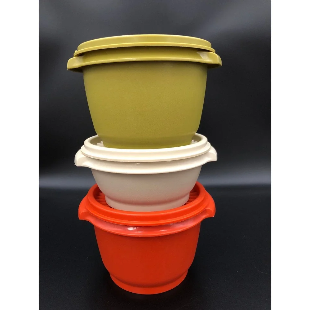 Vintage Tupperware Servalier Nesting Bowls Set of 3 Harvest 2x886 & 1323 w/LIDS
